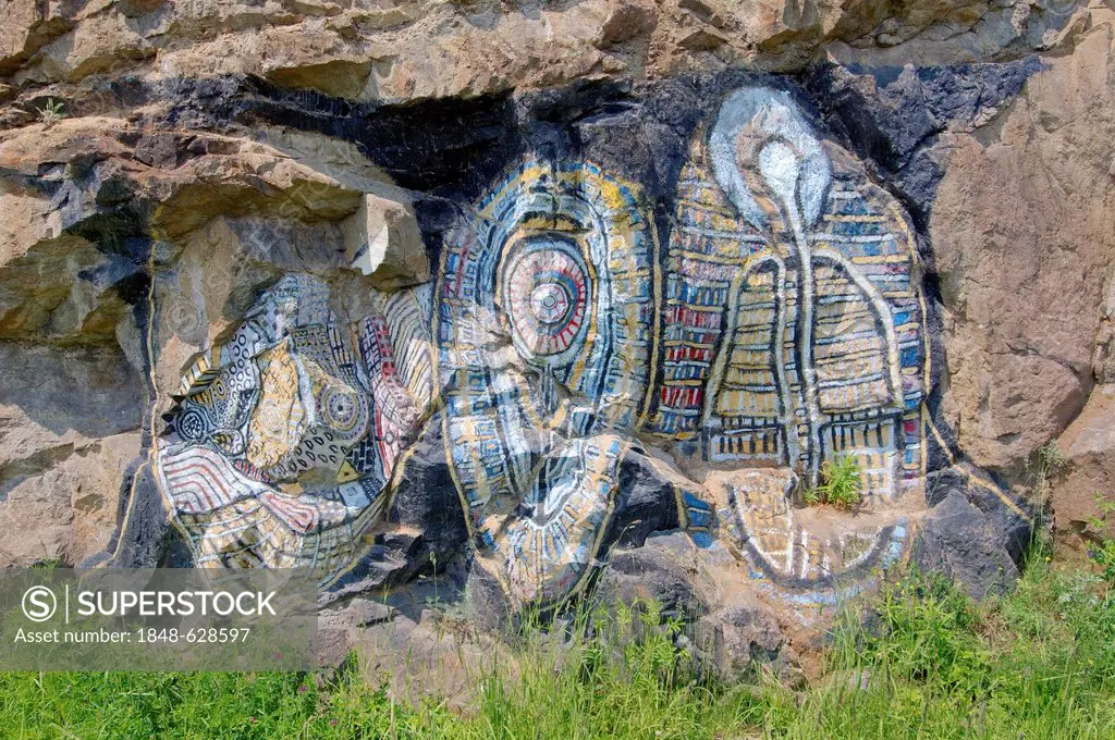 Petroglyphic painting, Baikal, Irkutsk region, Siberia, Russian Federation, Eurasia