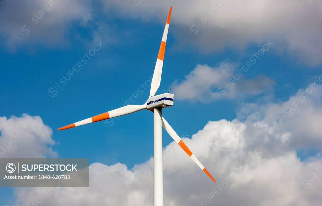 Wind turbine, wind power plant, wind farm, at Meerhof, North Rhine-Westphalia, Germany, Europe