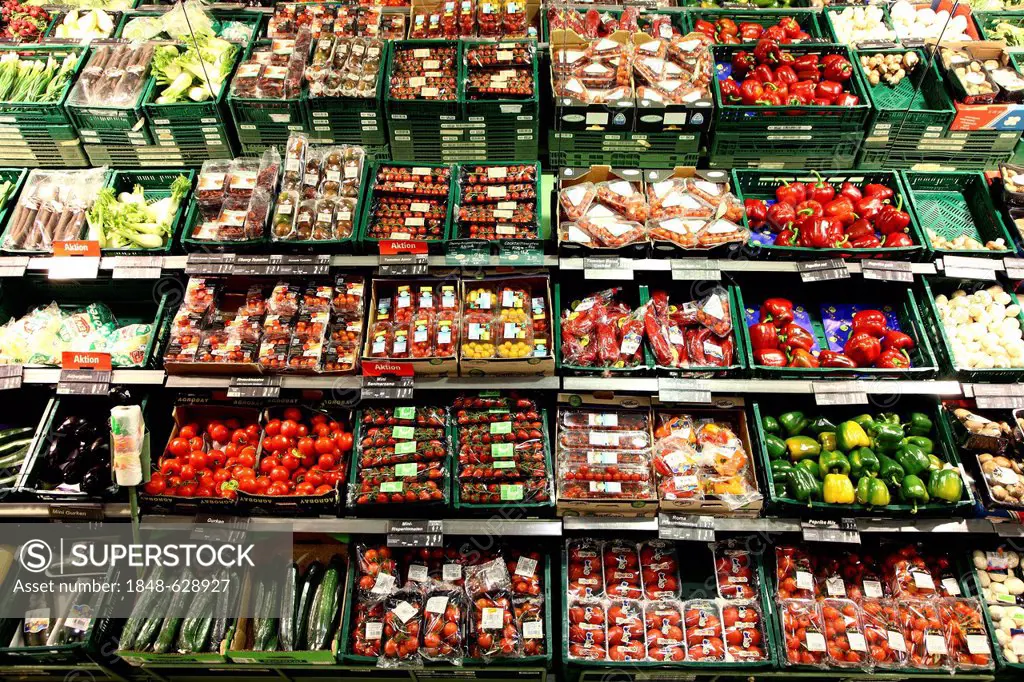 Vegetable section, self-service, food department, supermarket, Germany, Europe