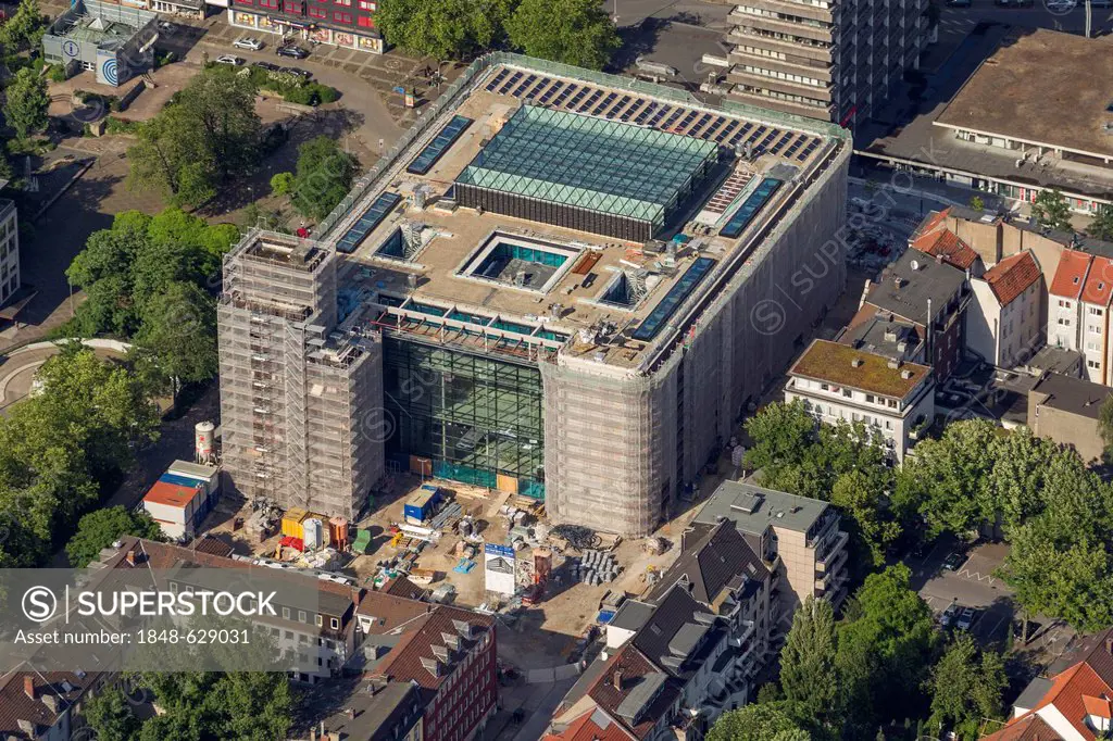 Aerial view, city hall, Hans-Sachs-Haus building being renovated, Gelsenkirchen, Ruhr area, North Rhine-Westphalia, Germany, Europe