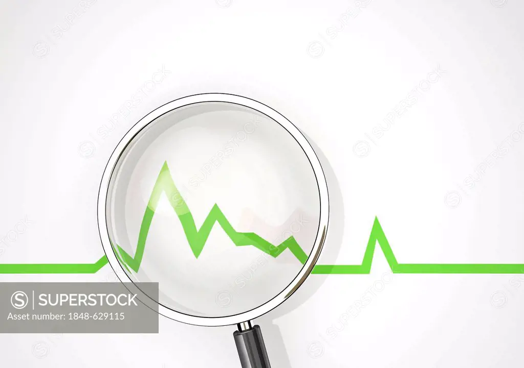 Magnifying glass with a green graph, conceptual image
