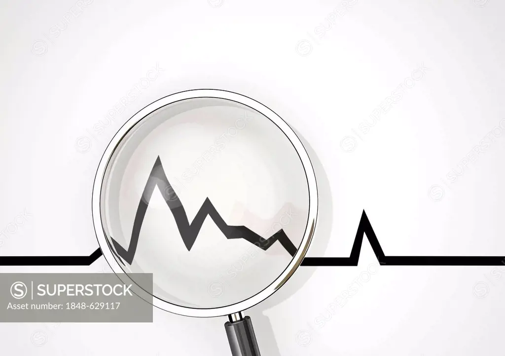 Magnifying glass with a black graph, conceptual image