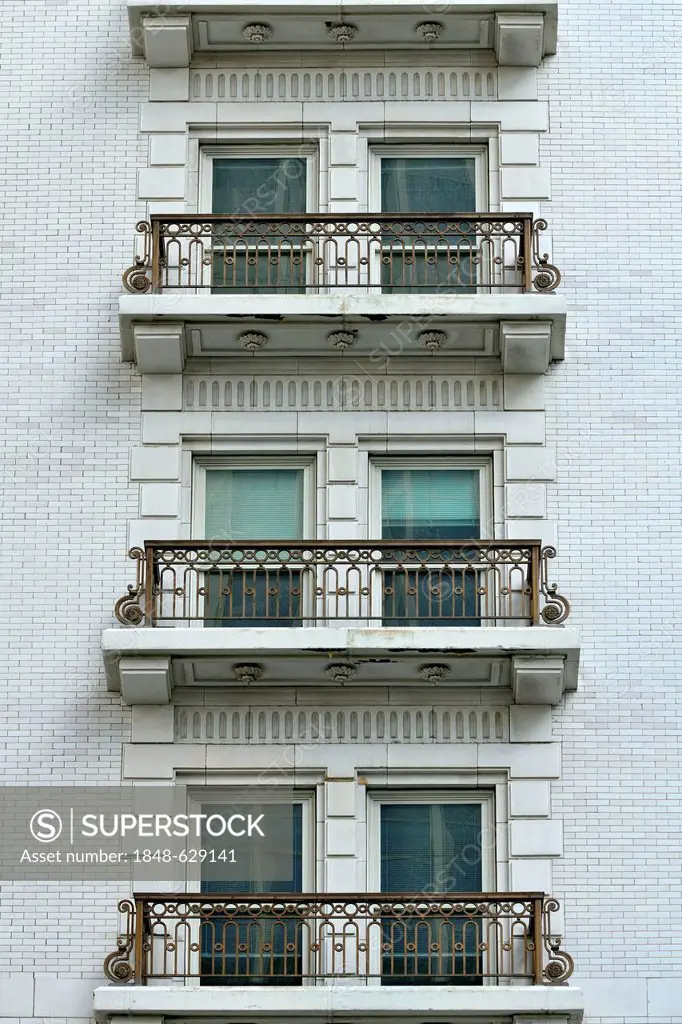 Windows with balconies, Joseph Smith Memorial Building, South Temple Street, Salt Lake City, Utah, USA, PublicGround