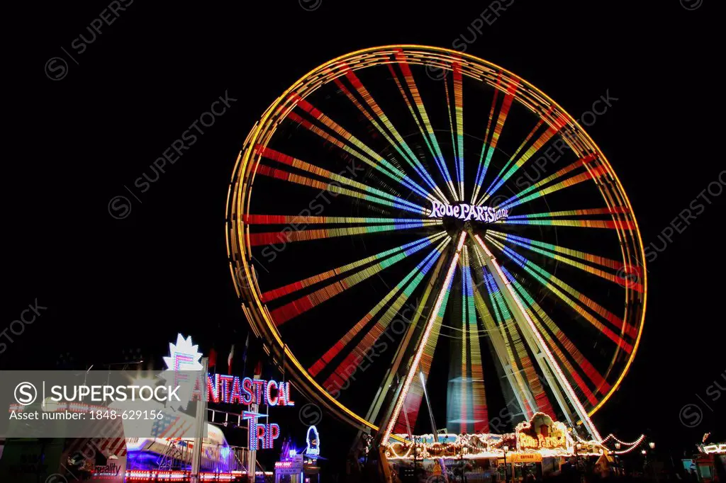 Ferris wheel at night, marksmen's festival in Biberach an der Riss, Upper Swabia, Baden-Wuerttemberg, Germany, Europe