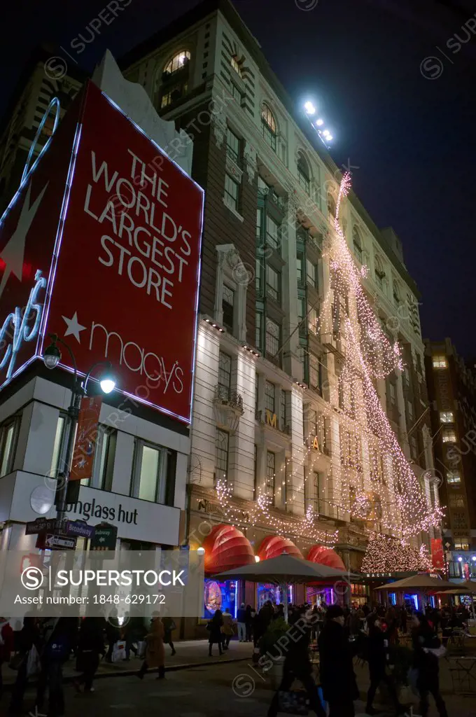 MACY'S department store with Christmas lights, New York, United States of America, public ground.