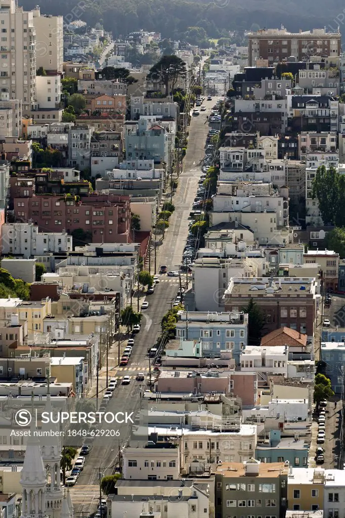 Filbert Street in the North Beach neighbourhood, view towards the west, San Francisco, California, USA, North America