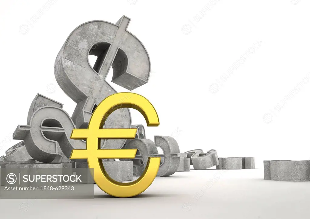 Euro sign in front of dollar signs, concept image for currency