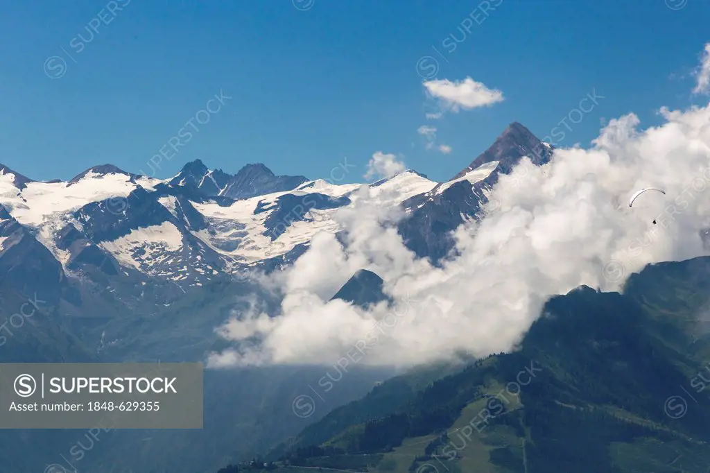 View of Kitzsteinhorn mountain as seen from Schmittenhoehe mountain, Zell am See, Hohe Tauern mountain range, Austria, Europe