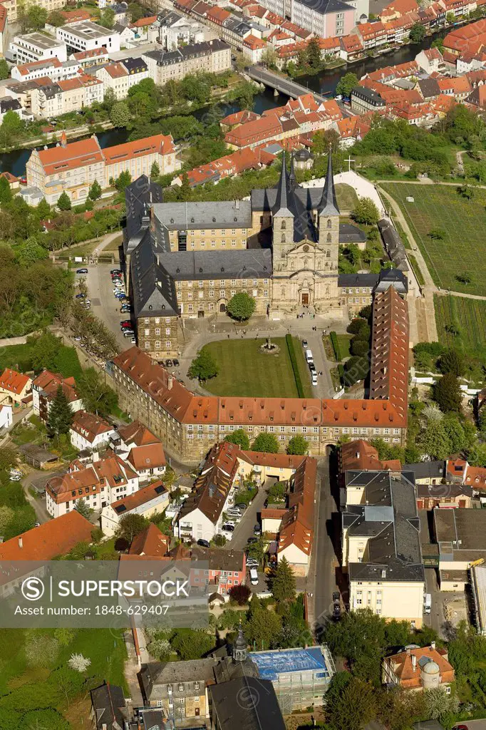 Aerial view, Michaelskirche church, Bamberg, Upper Franconia, Bavaria, Germany, Europe
