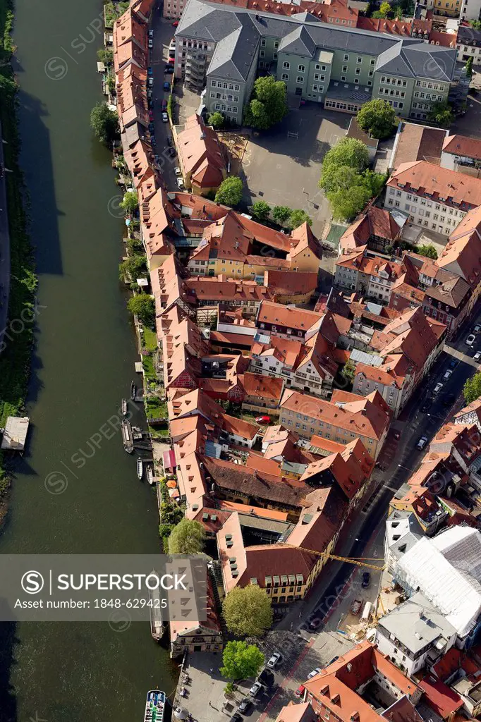 Aerial view, Bamberg Little Venice, Main river, Bamberg, Upper Franconia, Bavaria, Germany, Europe