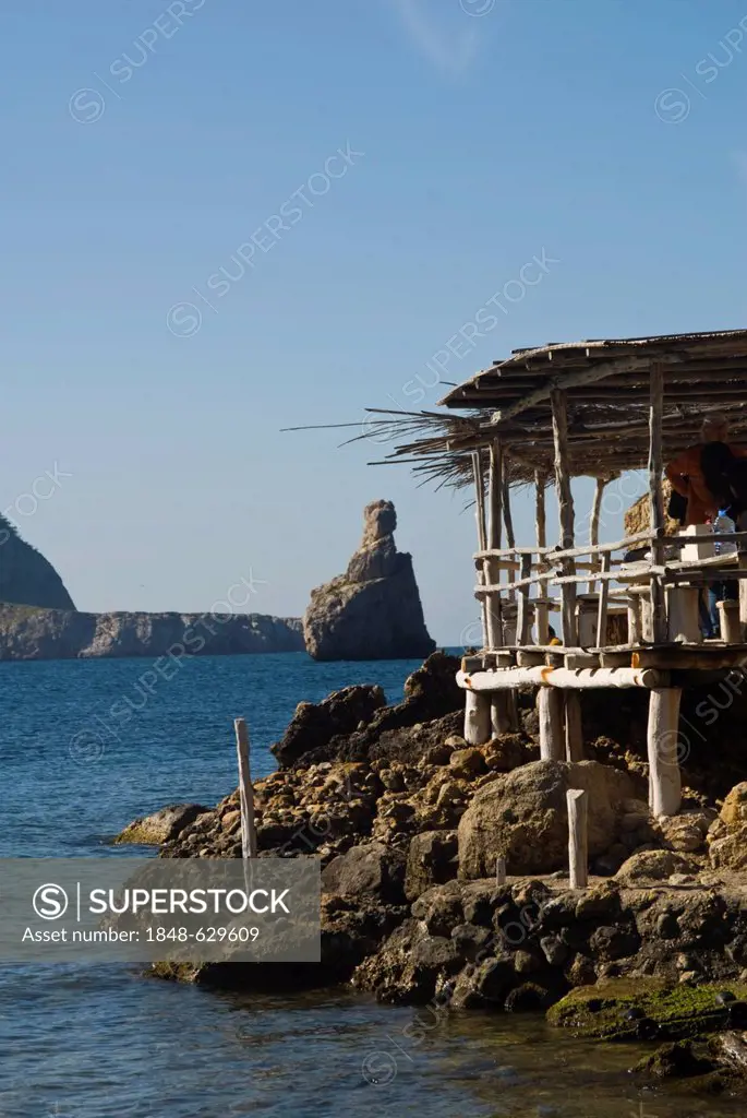 Hut at the beach of Benirras, Ibiza, Spain, Europe