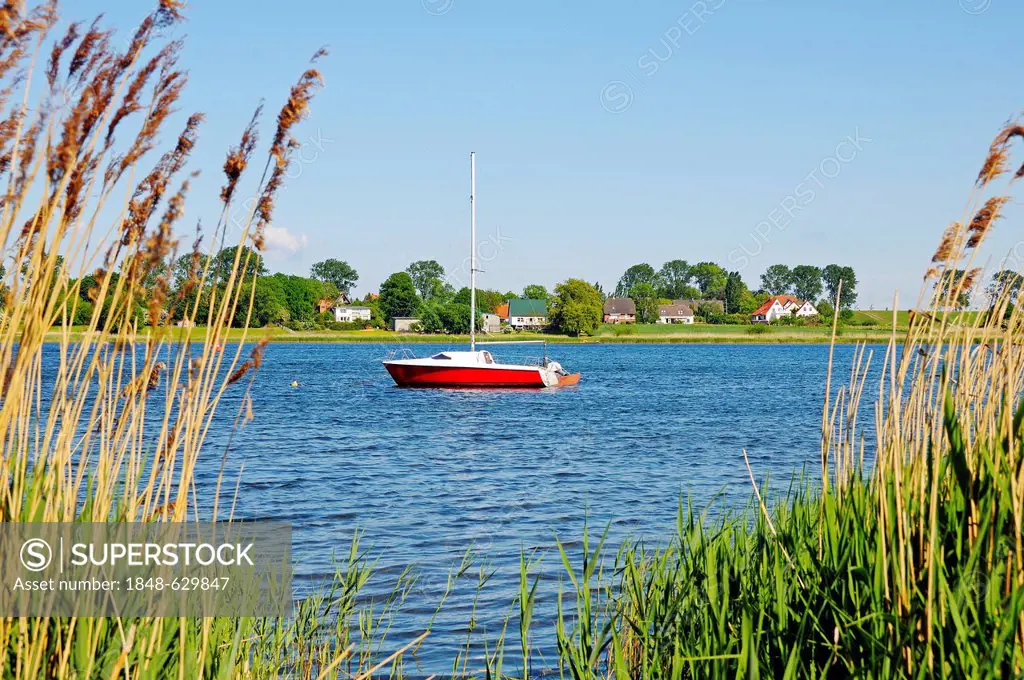 View across the estuary at Kirchdorf, Poel island, Mecklenburg-Western Pomerania, Germany, Europe