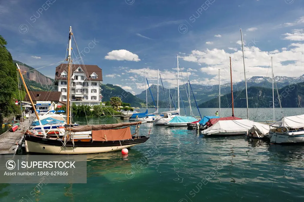 Marina at Weggis, Lake Lucerne, Canton of Lucerne, Switzerland, Europe