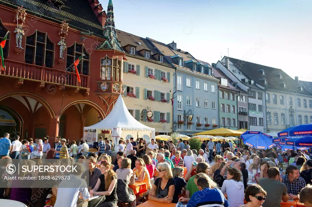 Wine festival in Muensterplatz square, Freiburg im Breisgau, Black Forest, Baden-Wuerttemberg, Germany, Europe