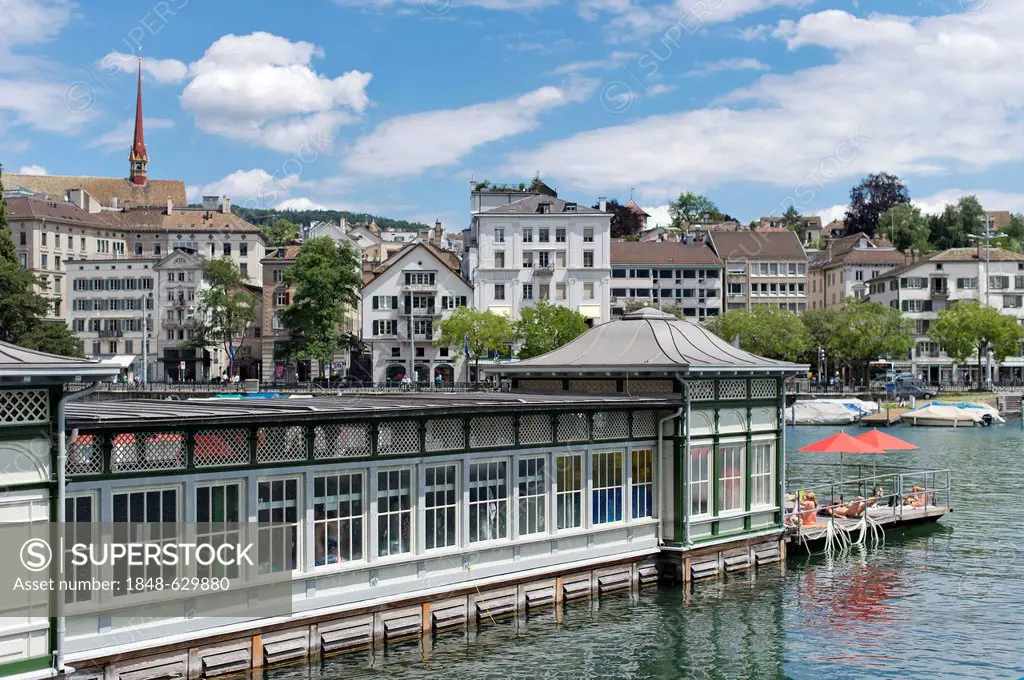 Historical Frauenbad, women's bathing pavilion, on the Limmat river in the old town of Zurich, Canton of Zurich, Switzerland, Europe
