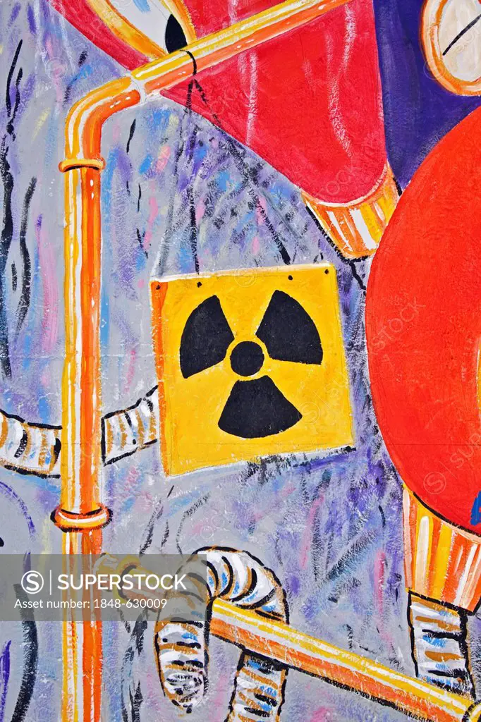 Painting, mural, symbol for radioactivity, Berlin Wall, East Side Gallery, Berlin, Germany, Europe