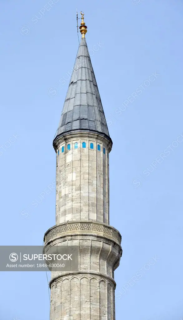 Minaret, Hagia Sophia, Ayasofya, UNESCO World Heritage Site, Istanbul, Turkey, Europe, PublicGround