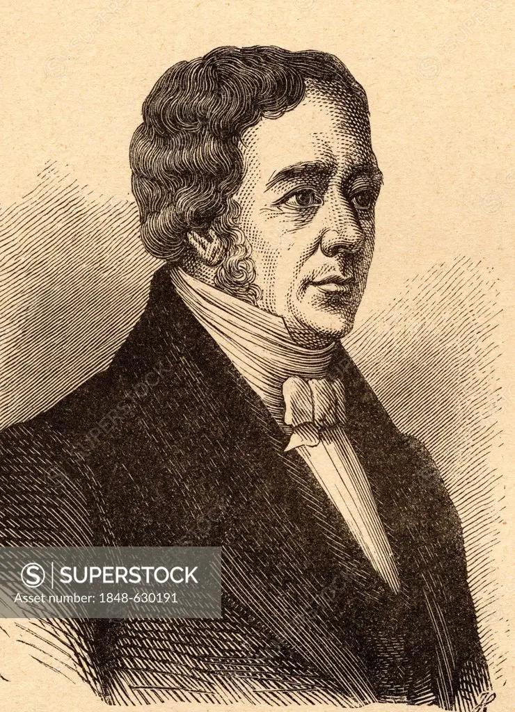 Hans Christian Oersted, Danish chemist and physician, 1777 - 1851, historical illustration, 1862