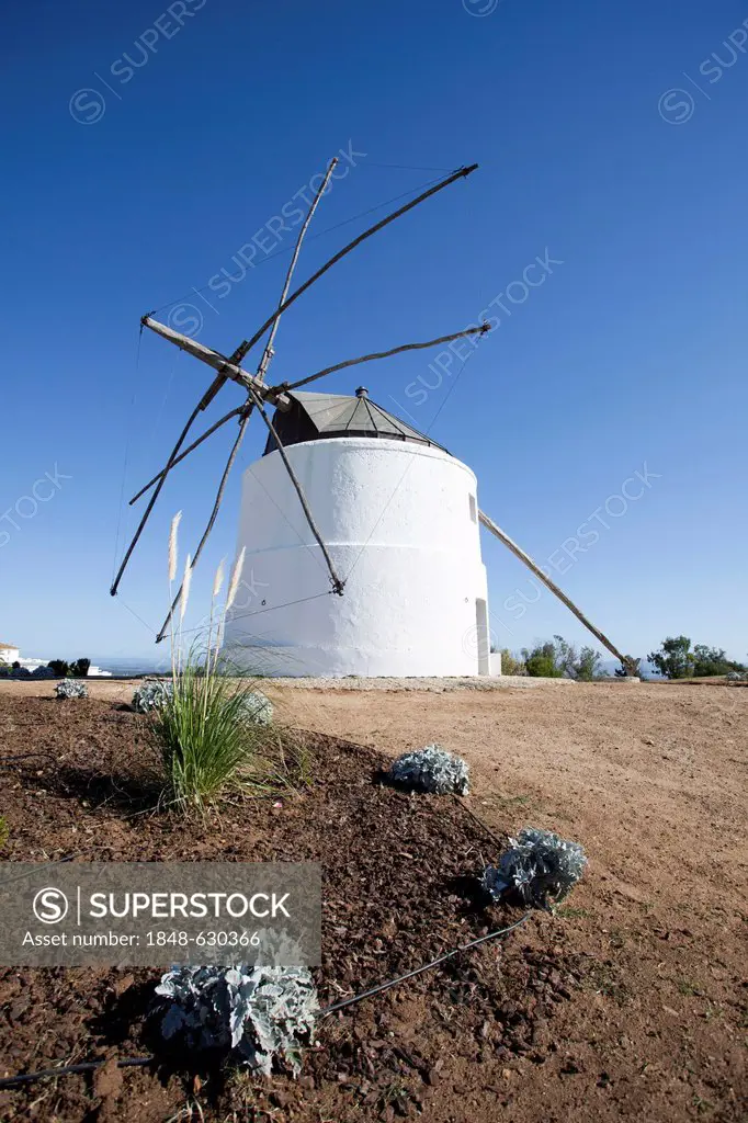 Restored windmill, museum in Vejer de la Frontera, Pueblo Blanco, Costa de la Luz, Andalusia, Spain, Europe