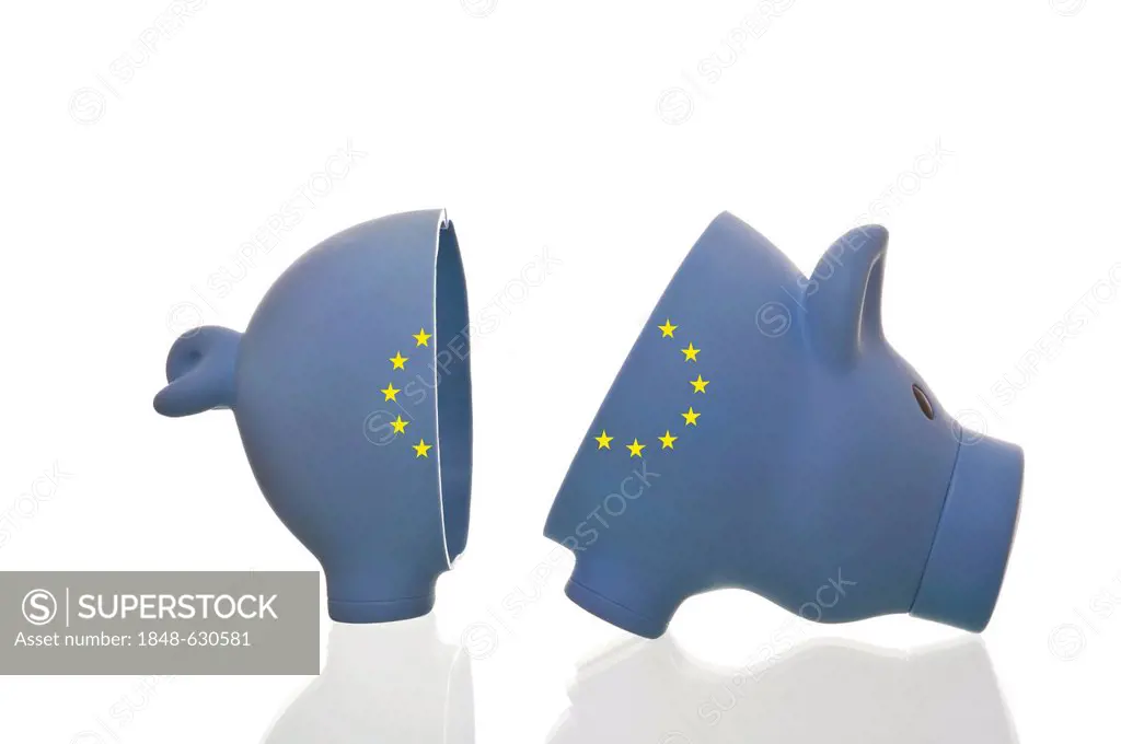 Halved piggy bank with European stars, symbolic image