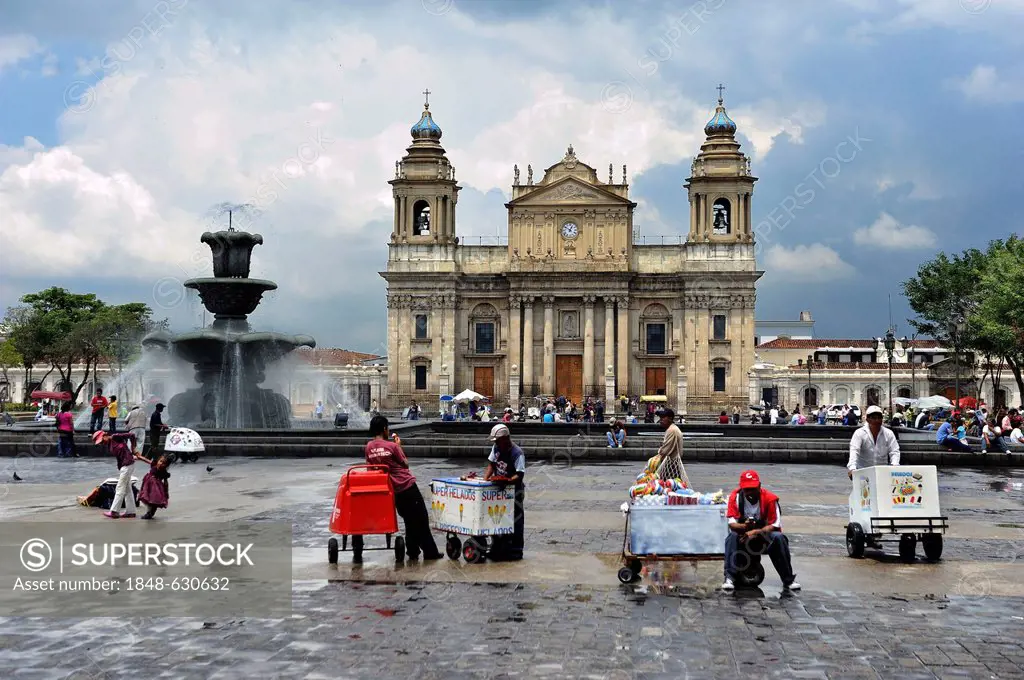 Cathedral on Parque Central square, Guatemala City, Guatemala, Central America