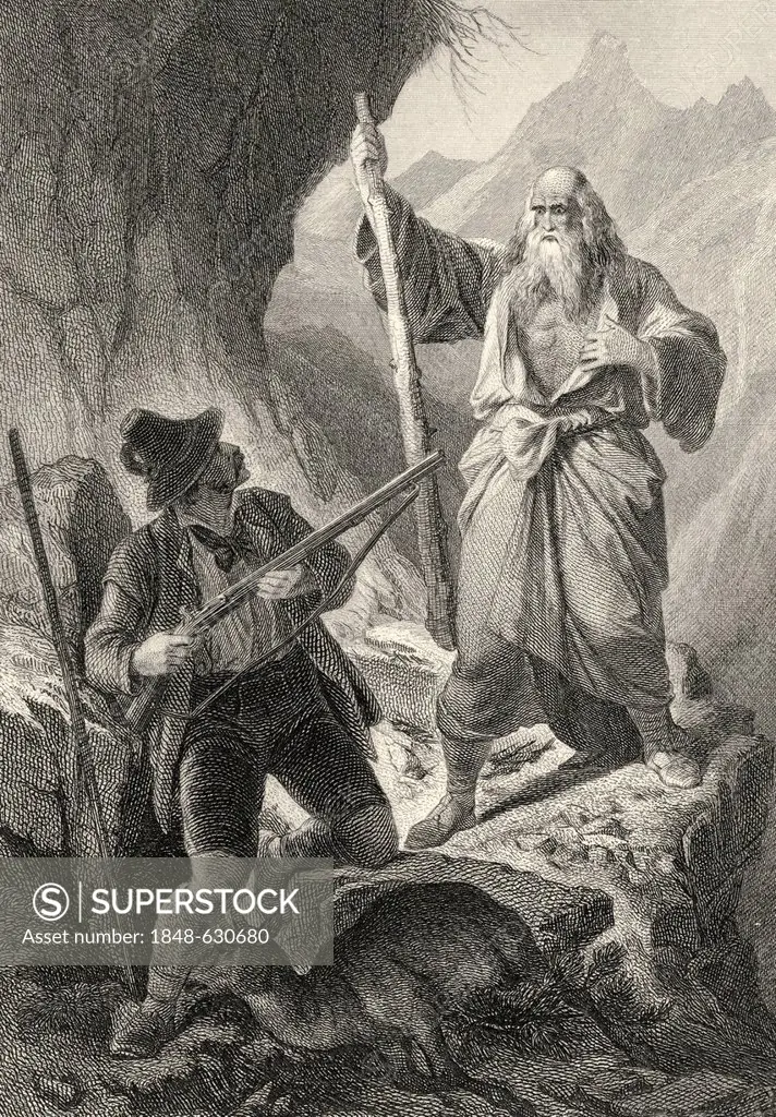 Historic steel engraving by Ferdinand Rothbart, 1823 - 1899, a German illustrator, Ahasver, the eternal Jew, a poem by Nikolaus Lenau or Nikolaus Fran...