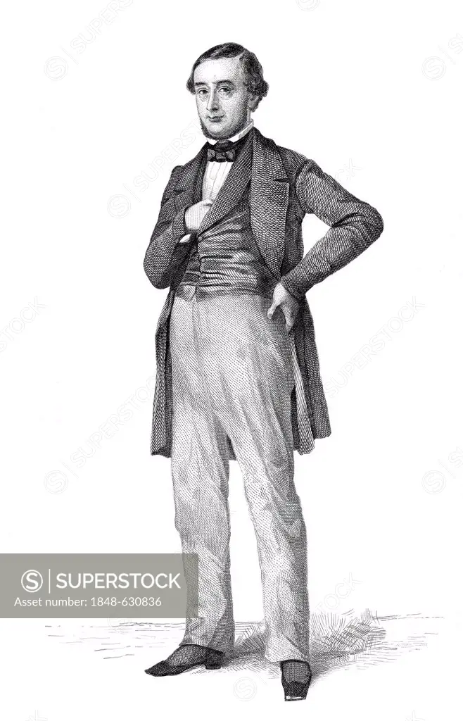 Historic steel engraving from the 19th century, image of the French politician Adolphe Clément Joseph Delespaul, 1802 - 1849, member of the French Nat...