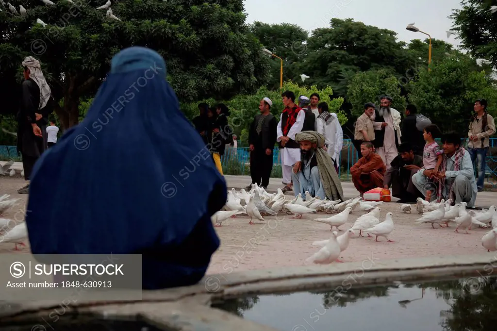 People in the park of the Blue Mosque in Mazar-e Sharif, Balkh, Afghanistan, Asia