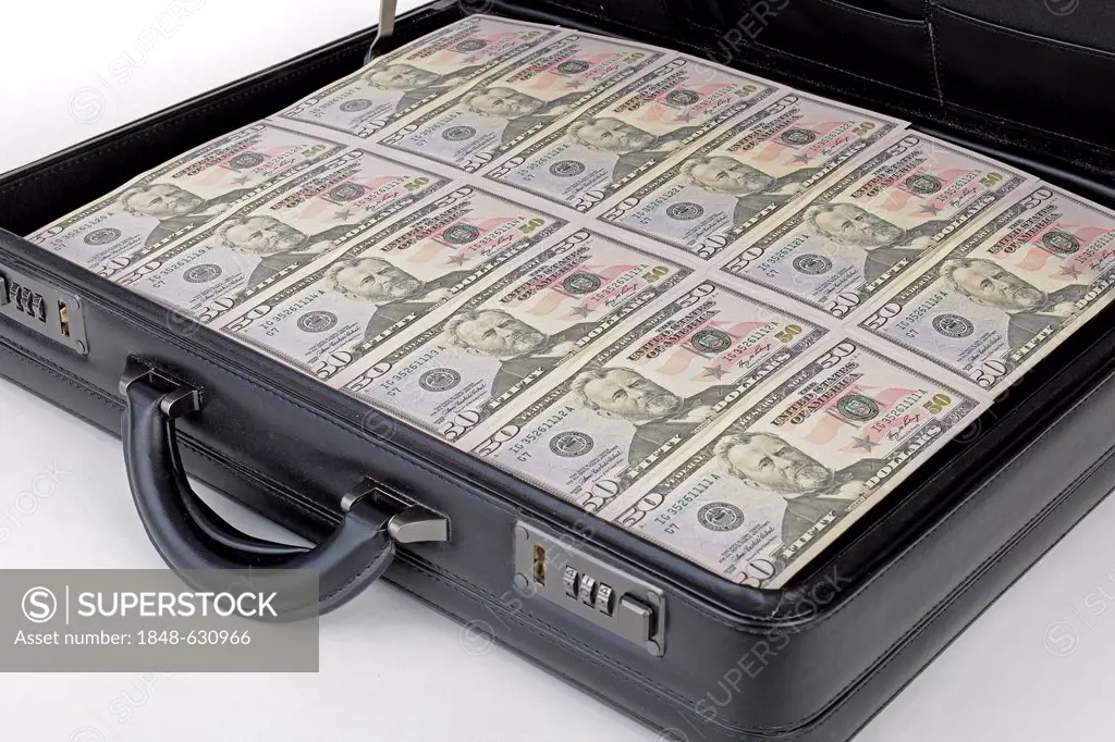 Suitcase full of money, 50 dollar bills