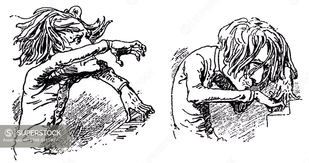 Franz Liszt playing the piano, historical caricature by János Jankó, a Hungarian artist