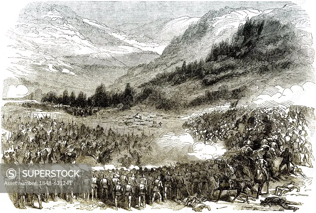 Historic drawing, 19th century, the French intervention in Mexico, the Battle of Orizaba, 1862