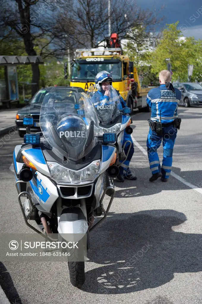 Police, police motorbike, Stuttgart, Baden-Wuerttemberg, Germany, Europe