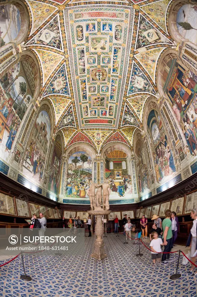 Interior view, south view of the Cathedral Library, Libreria Piccolomini, Cathedral of Siena, Cattedrale di Santa Maria Assunta, main church of the ci...