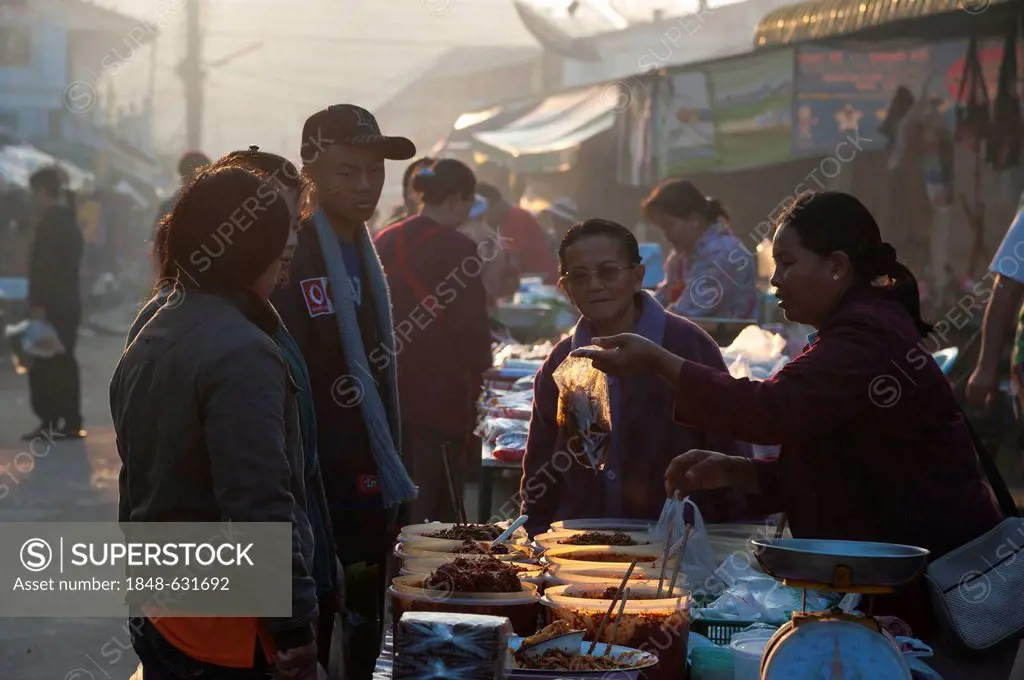 Food stall at a market, Bin Hin Taek or Therd Thai or Thoed Thai, Northern Thailand, Thailand, Asia