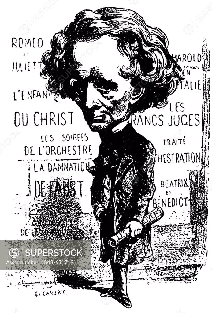 Louis Hector Berlioz, historical caricature by Etienne Carjat, a French journalist, caricaturist and photographer