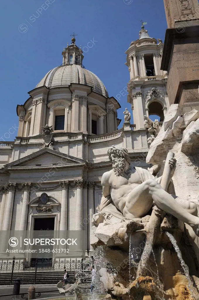 Church of Sant Agnese in Agone, Fountain of the Four Rivers, Piazza Navona, Rome, Italy, Europe