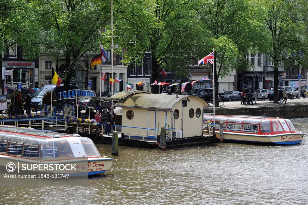 Excursion boats, canal, Amsterdam, The Netherlands, Europe