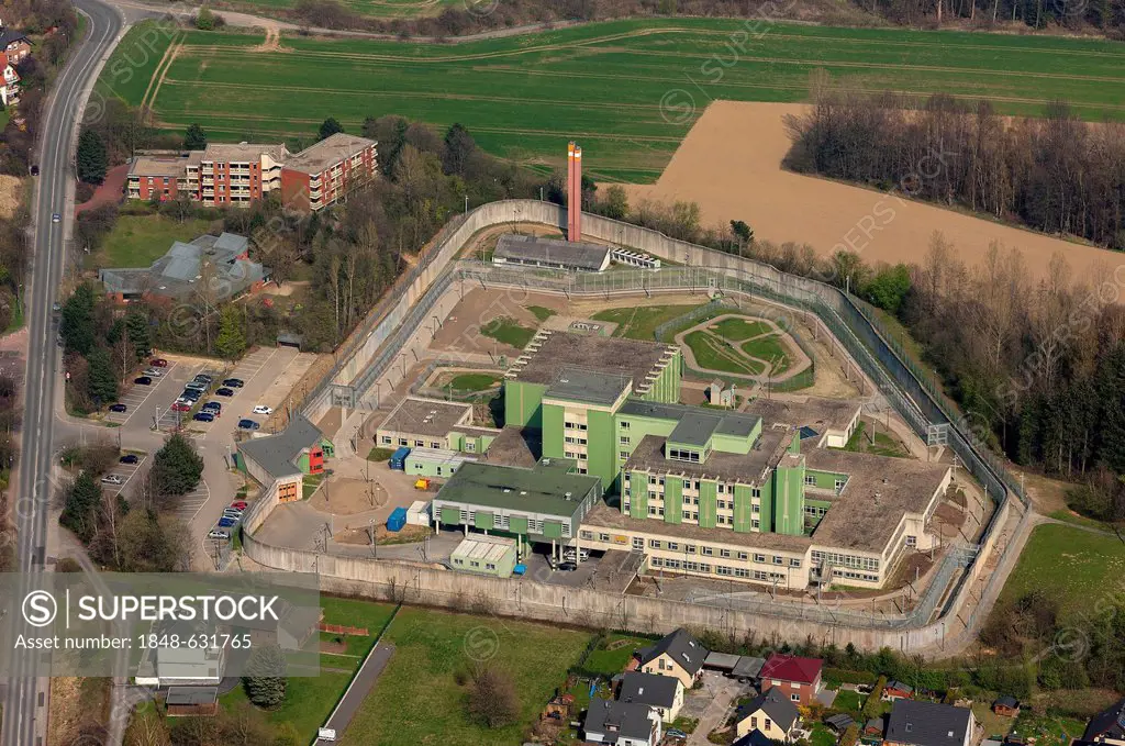 Aerial view, prison, prison hospital, Froendenberg Ruhr, Ruhr area, North Rhine-Westphalia, Germany, Europe