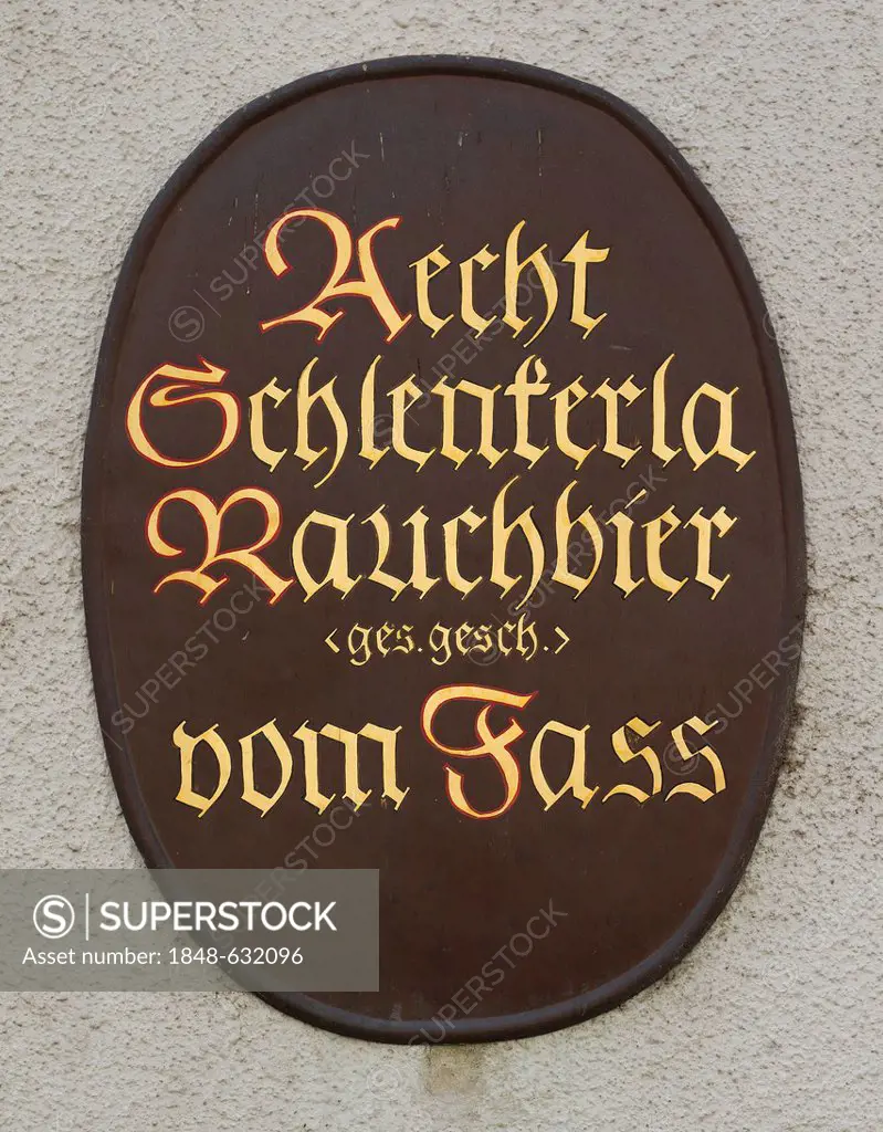 Sign Schlenkerla Rauchbier, smoked beer, brewery, historical inn, Bamberg, Upper Franconia, Bavaria, Germany, Europe