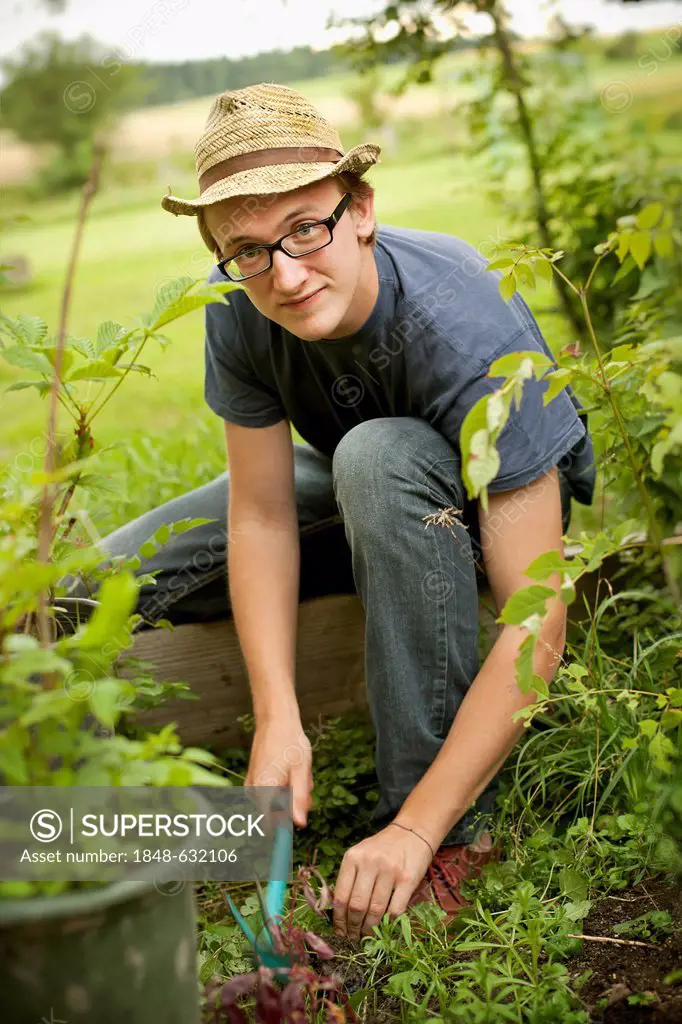 Young man working in the garden