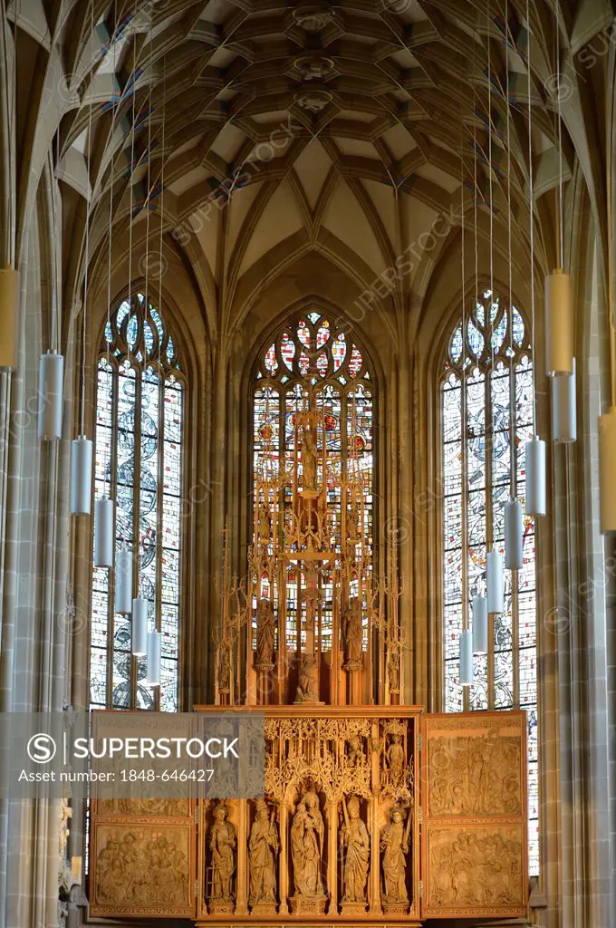 Interior view, high altar, over 500 years, St. Mary's altar by Hans Seyfer, late Gothic, choir, Protestant Church of St. Kilian, Kilianskirche, Heilbr...