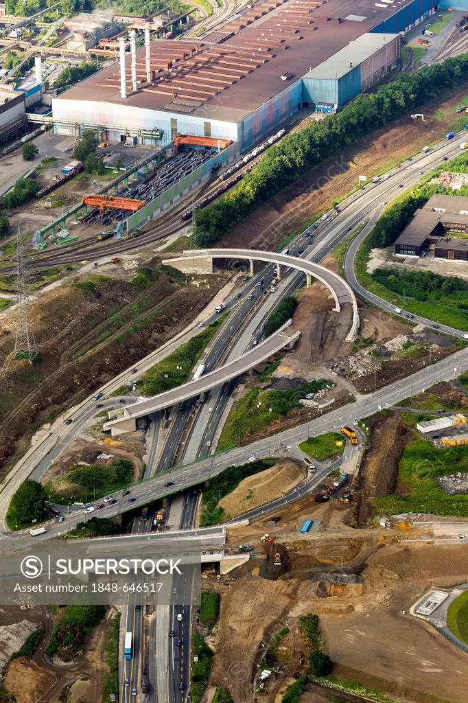 Aerial view, A40 motorway, construction site near Bochum Stahlhausen, B1, Ruhrschnellweg motorway, Bochum, Ruhr area, North Rhine-Westphalia, Germany,...