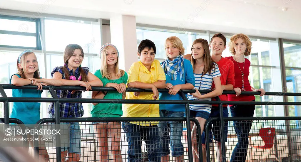 Group of schoolchildren in a school building