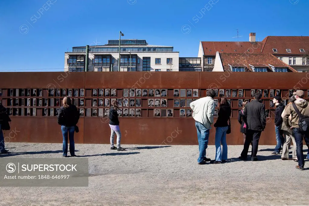 Pictures of victims of the Wall, Berlin Wall Memorial, Bernauer Strasse street, Mitte quarter, Berlin, Germany, Europe