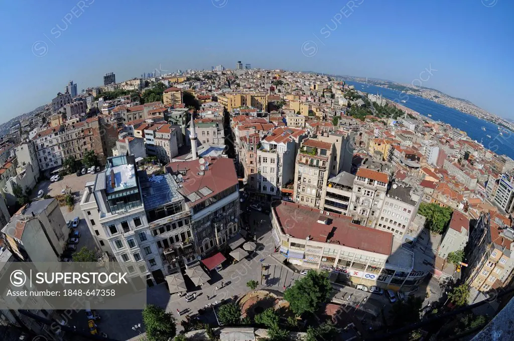 Fisheye view, historic town centre, Istanbul, Turkey, Europe