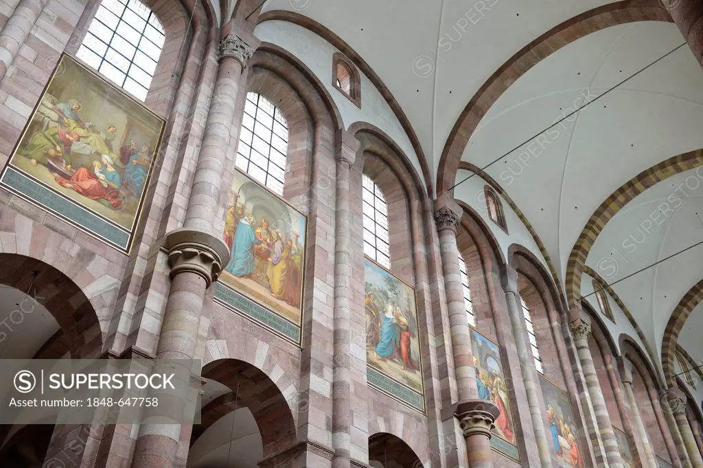 Johannes Schraudolph painting in the nave, Speyer Cathedral, Imperial Cathedral Basilica of the Assumption and St Stephen, UNESCO World Heritage Site,...