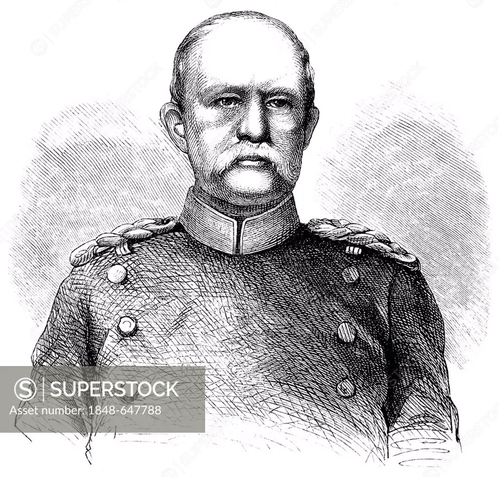 Historical drawing from the 19th century, portrait of Otto Eduard Leopold von Bismarck-Schoenhausen or Prince von Bismarck, 1815 - 1898, Prime Ministe...