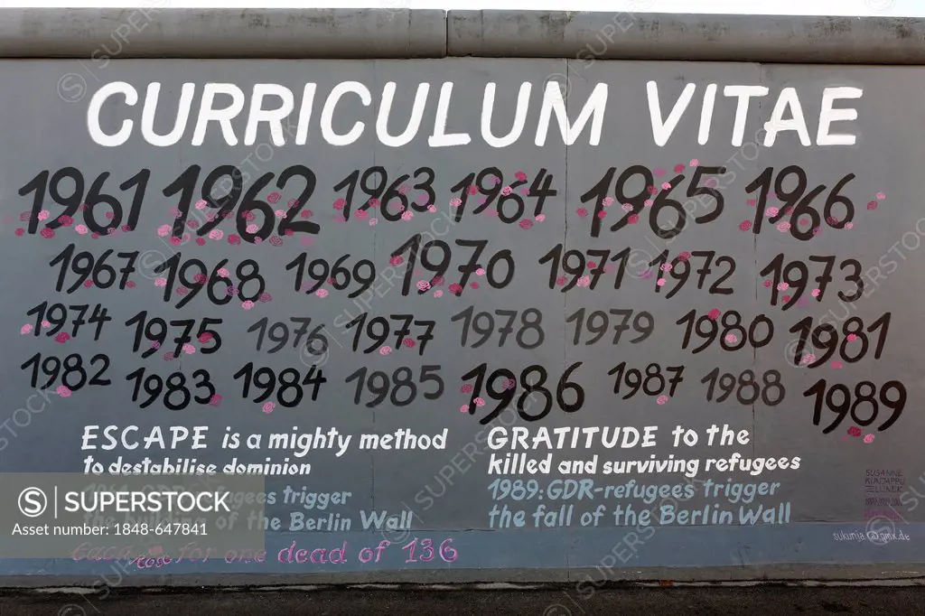 Curriculum Vitae by Susan Kunjappu-Jellinek, painting on the remants of the Berlin Wall, East Side Gallery, Friedrichshain district, Berlin, Germany, ...