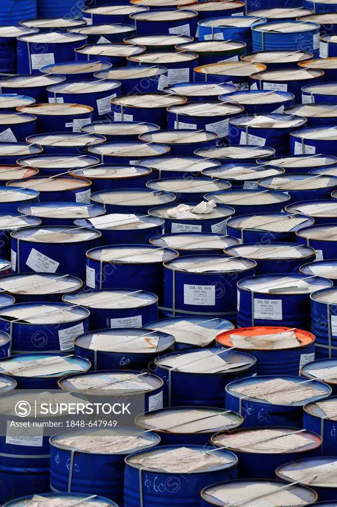 Barrels at the port, Piombino, Tuscany, Italy, Europe