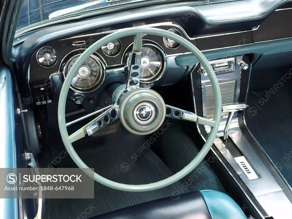 Cockpit of a classic Ford Mustang car